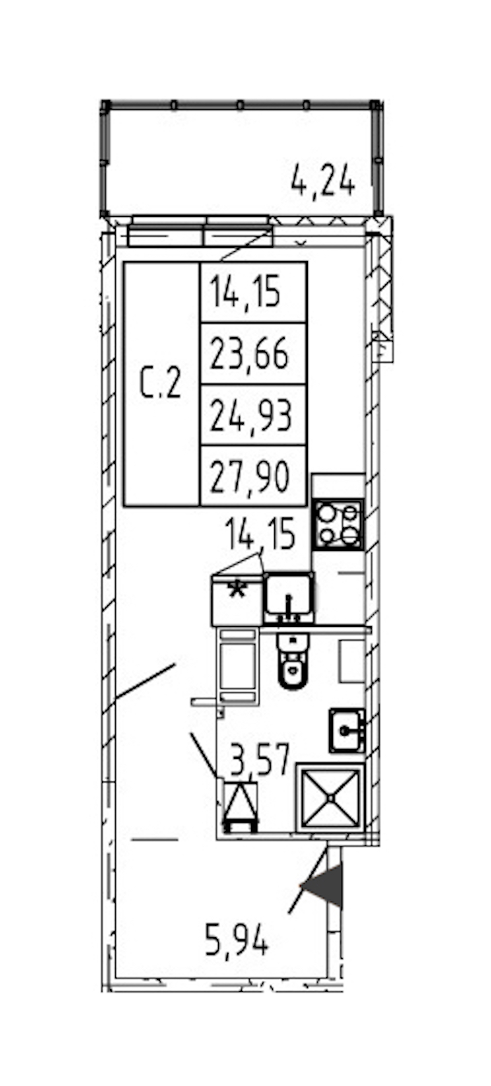 Квартира студия 23.66 м², 10/12 эт., ЖК «Полис ЛАВрики»